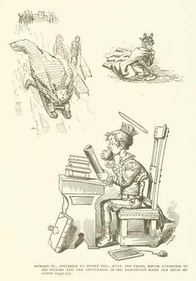 Edward VI, opvolger van Henry VIII, tien jaar oud, wiens aandacht voor zijn studies en de zachtheid van zijn karakter hem zeer geliefd maakten (1547-53) door American School